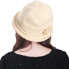 CheChury Women's Wool Winter Hat Warm Knitted Hat Women Beanie Hat Retro Fedora Hats Women Bell Hat Cashmere Hat Women's Bowler Hat Winter Knitted Hat with Peak Women's Melon Hat, A-beige