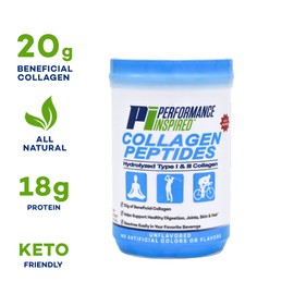 PERFORMANCE INSPIRED Nutrition Hydrolyzed Collagen Peptides Powder – 18g Protein – Type I & III Collagen – Joint, Skin, Nails & Digestive Support – All Natural – Unflavored