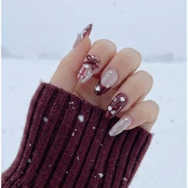 Nexora Press-on Nail Tips Holiday Red Design Christmas Point Nails, 1 Set, S / 넥소라 프레스온 네일팁 홀리데이 레드 디자인  크리스마스 포인트 네일, 1세트, S
