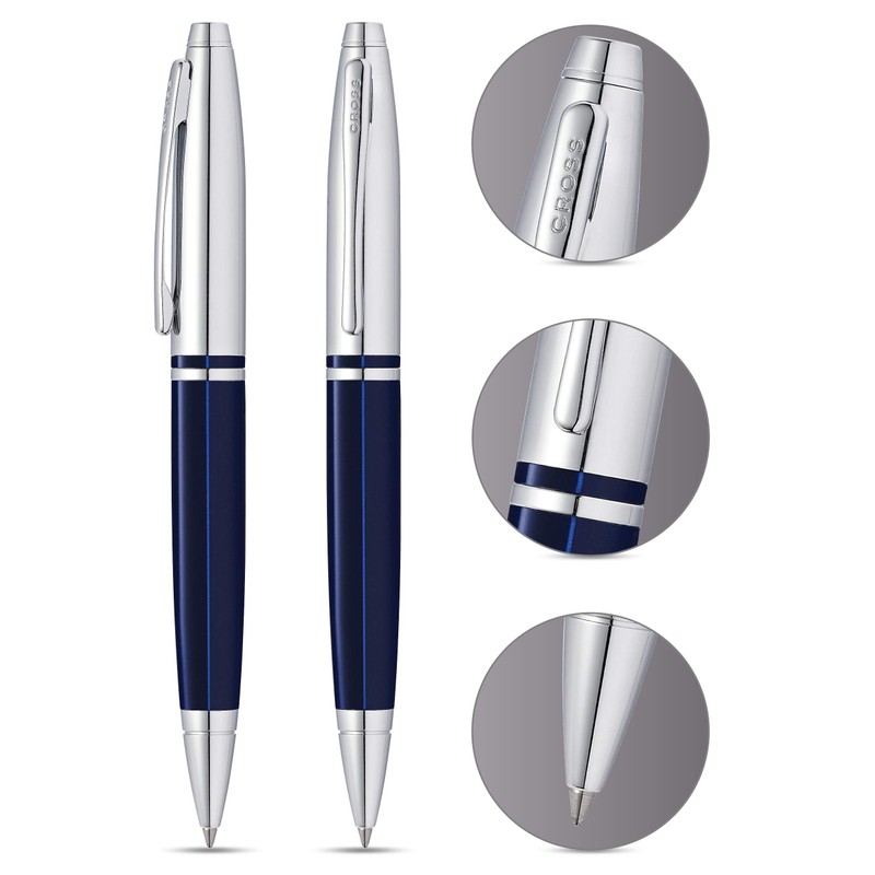 CROSS Calais Ballpoint Pen in Chrome and Blue Lacquer incl.