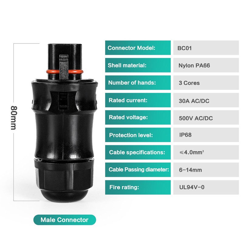 Micro Inverter Male Connector 3 Pin Waterproof Power for Hoymiles