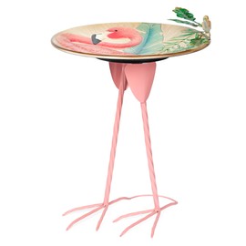 Alpine Corporation ORS876 Metal Flamingo Pattern and Stylish Stand Birdbath, Multi-Color
