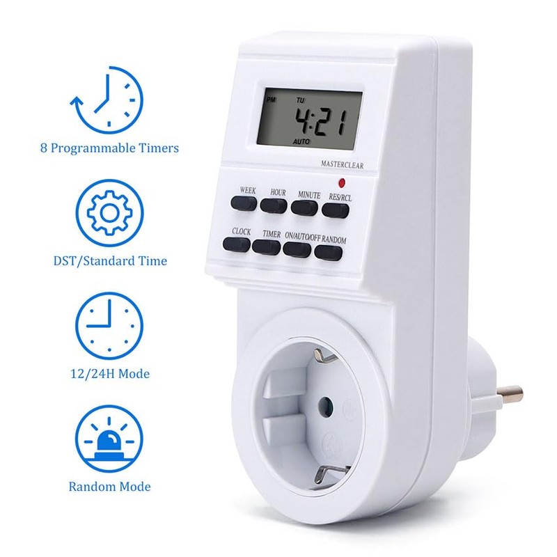 White Indoor Timer Socket with 8 Programming Options LCD Display