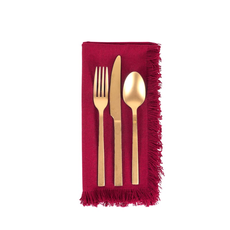 DII Everyday Collection, Fringed Solid Tabletop, Napkin Set, Wine, 6