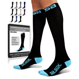 SB SOX Compression Socks for Men & Women (20-30 mmHg) - Best Support Stockings for Travel, Medical, and Sports - Perfect for Everyday Wear (Medium, Black/Blue)