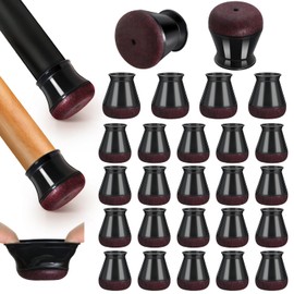 PISAO 24 Pcs Chair Leg Floor Protectors, Black Silicone Chair Leg Protectors Caps Covers for Hardwood Floors, Furniture Pads Sliders with Wrapped Felt Bottom Medium (Fit:0.76"-1.18")
