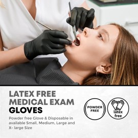 Black Nitrile Disposable Gloves, 100 Count, Latex-Free, Powder-Free Rubber Gloves, Strong and Puncture-Resistant Gloves For Men and Women (X-Large, 100)