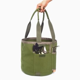 Jaugufiy Multifunction Garden Tools Bucket Bag with Pockets Bucket Tool Organizer Canvas Bucket Gardening Organizer Tote Garden Harvest Bucket Bag Vegetables Picking Bag