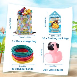 Cruise Rubber Ducks Kits 30 Pcs Assorted Cruising Rubber Ducks with 30 Pcs Cruise Ship Duck Tags and 40 Pcs Rubber Bands with Duck Storage Bag for Cruise Ship Hiding Essentials