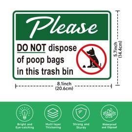 2PCS Please Do Not Dispose Poop Bags in This Trash Bin Stickers, Self-Adhesive Weatherproof Vinyl Do not Throw Dog Poop Bag in The Trash Sign, Trash Can Stickers for Home，House，Yard，Restaurant