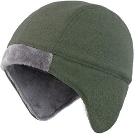 Magracy Men's Fleece Lined Earflap Beanie Windproof Skull Cap Winter Hat (Army Green)