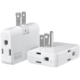 ETwinCoo 2-Prong/3-Prong Swivel Adapter, Polarized Grounding Converter with Flat Wall Plug, Fireproof 3-Outlet for Home Use (2 Pack)
