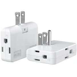 ETwinCoo 2-Prong/3-Prong Swivel Adapter, Polarized Grounding Converter with Flat Wall Plug, Fireproof 3-Outlet for Home Use (2 Pack)