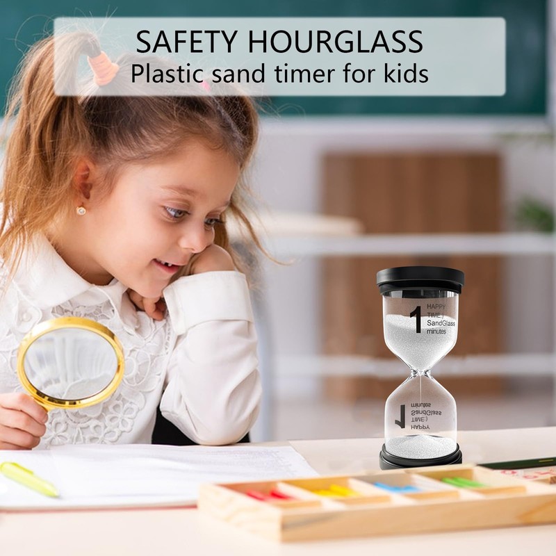 1 Minute Sand Timer, Plastic Sand Clock for Kids, Acrylic