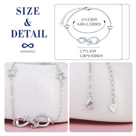 INFINIONLY Women's Bracelets, 925 Sterling Silver Bracelet, Infinity Symbol Bracelets with Anchor, Decorated with Diamonds, Heart or Stars, Silver, Inlaid Zircon, Anchor Bracelet, Sterling Silver, Cubic Zirconia