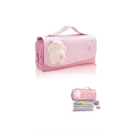 Honwor Pink Multi-Compartment Pencil Case for Students & Adults - Organize Pens, Makeup, Stationery | Large Capacity School & Desk Organizer