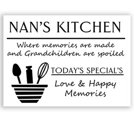 Nan's Kitchen Sign, Nan's Sign,Metal, Gift from Granchild, Nan Present, Rounded corners, 21cm x 15 cm, pads to attach