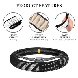 MAGIFUN Black American Flag Steering Wheel Cover US Flags Pattern Car Accessories Easy to Install Steering Wrap Protector for Cars, Truck, Van, SUV, Non-Slip Car Accessories for Men Women Girls