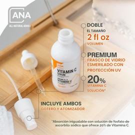All Natural Advice Suero de vitamina C para la cara, suero facial hidratante y tonificante con ácido hialurónico, aloe orgánico, MSM, vitamina E y botánicos orgánicos (2 onzas líquidas)