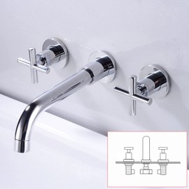 FJYDM Wall Mounted Bathroom Sink Faucet,Double Handle Wall Mount Brass Basin Mixer,Hot and Cold Sink Mixer Tap Faucet,Split,Chrome,B (Color : Chrome Plated, Size : B)