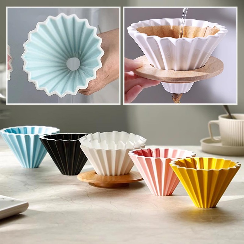 EHERDM Ceramic Coffee Dripper with Wood Cup Stand Pour Over