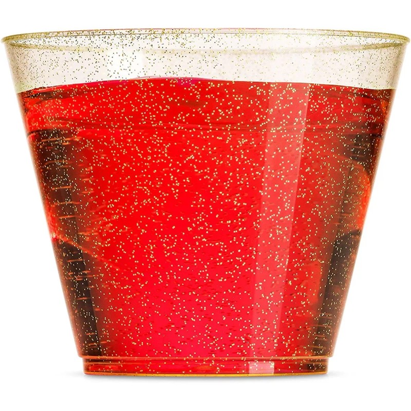 Munfix MT9100GG 100 Vasos De Plástico Con Purpurina Vasos De