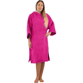 ALLEN & MATE Hooded Towel Poncho for Adults 100% Terry Cotton Changing Robe with Hood & Pockets for Beach, Swimming (L-XL, Pink)