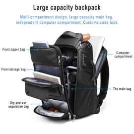 NASKVOWT Camera Backpack 17L, Waterproof Laptop Compartment Backpack for DSLR Cameras, Photographers Backpack for Women Men Outdoor Hiking Travel, Black