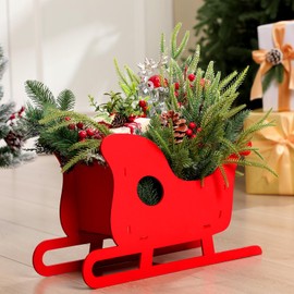 Lineshading 19 x 11 Inch Large Christmas Sleigh Decoration Red Wood Santa Sleigh Decoration Rustic Christmas Santa Sled Table Top Decor for Farmhouse Holiday Party Xmas Pendant Candy Bowl Decor