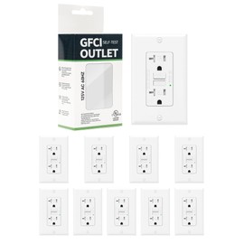 10-Pack 20 Amp GFI Electrical GFCI Outlet Self-Test Tamper Resistant (TR) Weather Resistant (WR) Ground Fault Receptacle with LED Indicator UL Listed Standard Wall Plate Included White