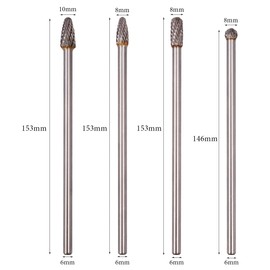 Evponk 4 Pcs Tungsten Carbide Burr Set 6mm Shank, Long Carbide Rotary Burr Bits Metal Cutting Burrs for Drilling, Carving, Engraving, Polishing