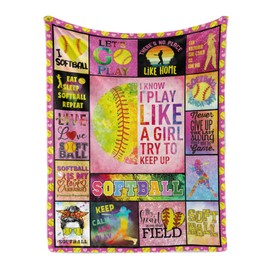 Softball Blanket Softball Present for Girls, Flannel Soft Warm Plush Sport Softball Throw Blanket for Girls Boys Teens Kids Softball Lovers All Season Couch Sofa Bed Living Room Decor 50"x60"