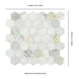 Tenedos HTC357 Alpine Sheen 2" Hexagon Polished Marble Mosaic Tile for Bathroom Wall, Shower Floor, Kitchen Backsplash (Box of 5 Sheets)