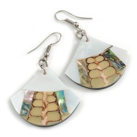 50mm L/Beige/Silvery/Abalone Shell Shape Sea Shell Earrings/Handmade/Slight Variation In Colour/Natural Irregularities