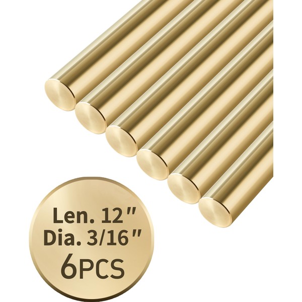 Coolneon Brass Rods 3/16 x 12, 6Pcs, Knife Handle Material,