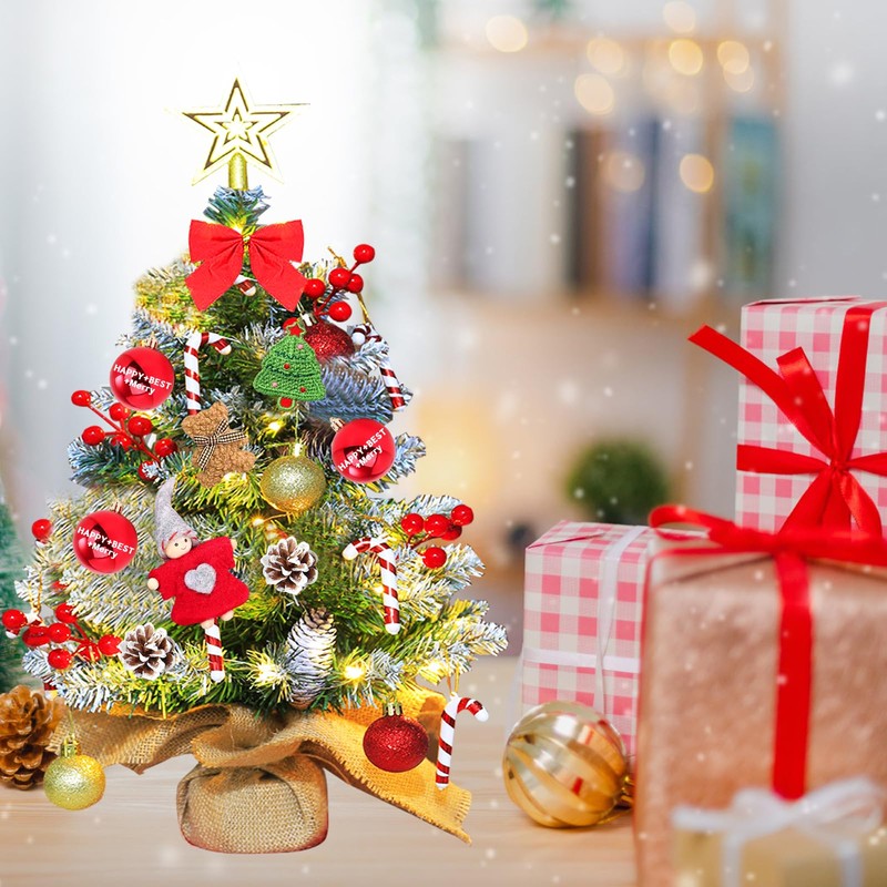 UCAMP Mini Small Christmas Tree, Artificial Christmas Tree with Lighting,