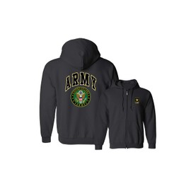 US Army Full-Zip UP Hooded Army Logo Crest Patriotic Clothing (F&B), Black, L