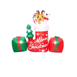 8FT Christmas Inflatable Outdoor Decoration-Inflatable Animal in Xmas Stocking with Gift Box-Lighted Blow Up Animal Standing on Christmas Socks with LED Lights for Christmas Outdoor,Yard Decorations