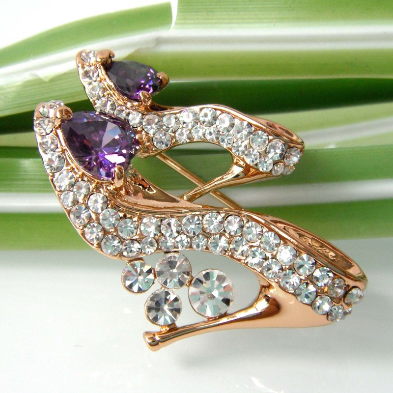 Navachi 18k Gold Plated Purple Cubic Zicon Austrian Crystal Shoes