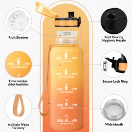 Water Bottle, 1.5 L, BPA-Free, Water Bottle with Filter, Leak-proof and Time Marking, Motivational Water Bottle, Water Bottle for Sports, School, Gym, Hiking, Bik