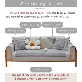 Huierxun Farmhouse Grey Stripe Sofa Cover Cotton Quilted Sectional Couch Covers Soft Non Slip Sofa Slipcover Washable Furniture Protector for Living Room (Grey,28"x28")