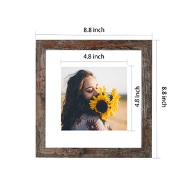 VMUZEDER 8x8 Picture Frame Distressed Rustic Brown Wood Set of 6,Display Pictures 5x5 with Mat or 8x8 Without Mat,Multi Photo Frames Collage for Wall or Tabletop Display