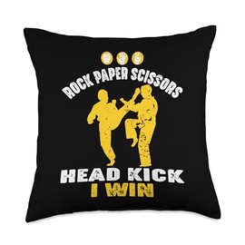 Rock Paper Scissors Head kick I Win Funny Saying Martial Art Throw Pillow