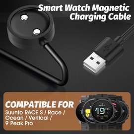 Ermorgen Charging Cable Compatible with Sunnto Race S/Race/Ocean/Vertical / 9 Peak Pro Watch 1 m Cable with Magnet - Black
