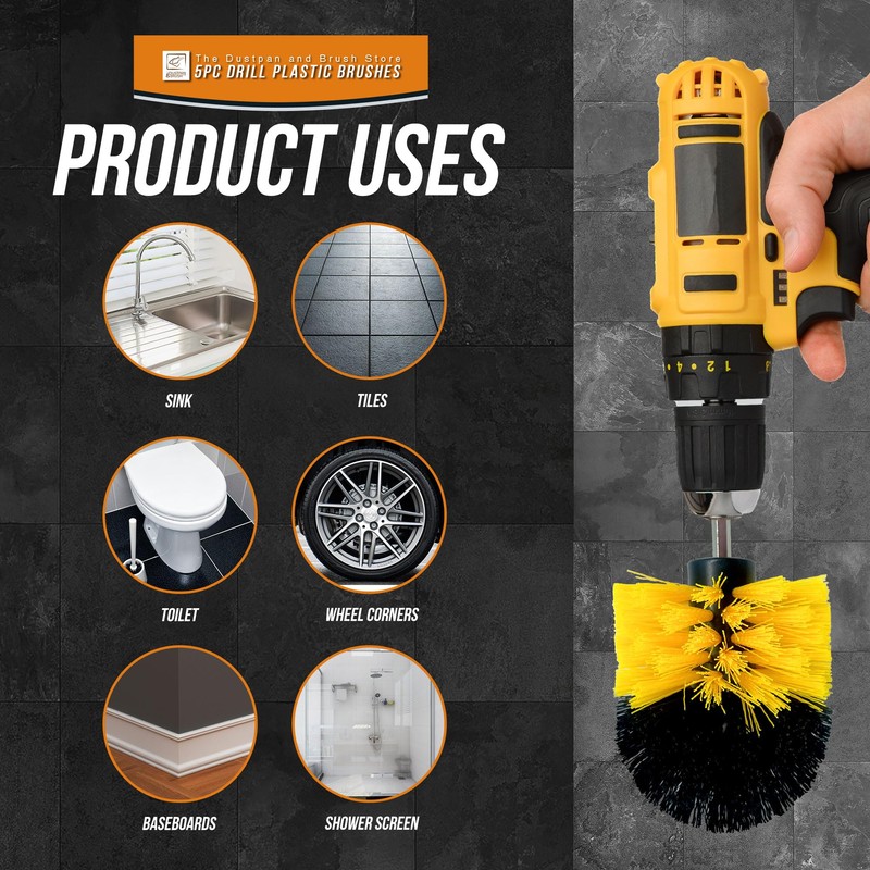 Drill Brushes for Cleaning - 5 Plastic Drill Brush Set