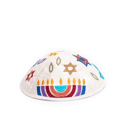 Yair Emanuel Kippah - Embroidered - Menorah - Multicolor