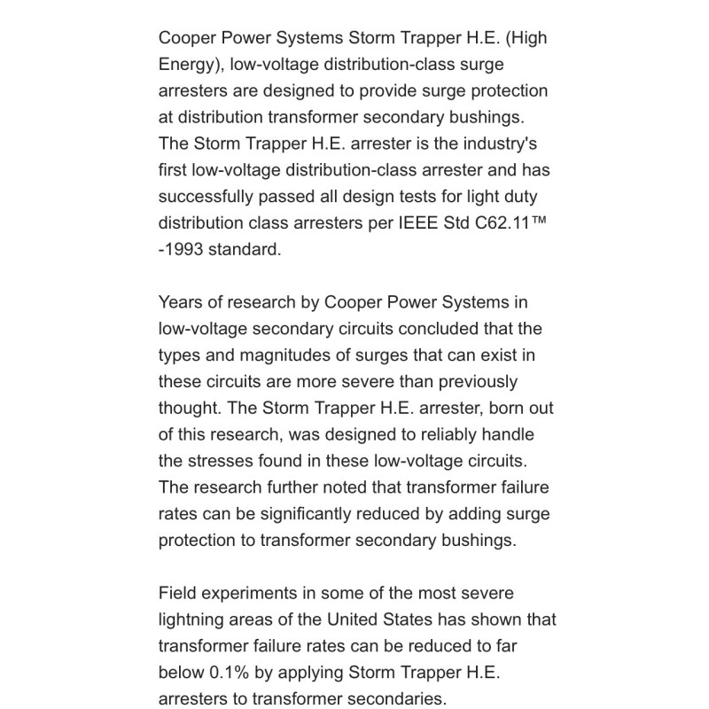 Eaton Cooper Power VariStar Storm Trapper HE MOV Surge Arrester
