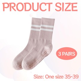 penmol 3Pairs Grip Socks Pilates Non-Slip Pilates Socks Cotton Pilates Grip Socks Women Perfect for Foot Home Workout Gym Sports Fitness,White Black Pink