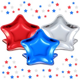 30 Pieces Star Shaped Paper Plates Disposable Party Plate Pentagram Dinnerware Plate for Independence Day Birthday Wedding Appetizers Fruit Dessert, 9.45 Inch (Red, Blue, Silver)