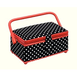 Prym 612244 | Black & White Polka Dot Print Sewing Basket | 24 x 16 x 11cm